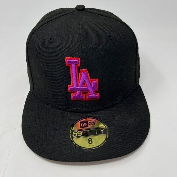 New Era 59FIfty Black Los Angeles Dodgers World Series 2020 Fitted Hat Size 8 - Picture 1 of 5